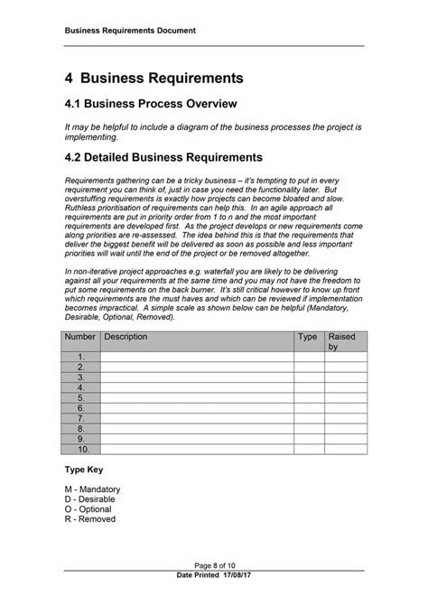 A Business Document With The Title 4 Business Requirements And An