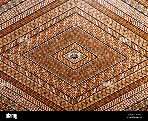 Abstract And Geometric Mosaic Marquetry Wooden Surface Diamond Shape