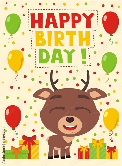 Happy Birthday Funny Deer With Ts And Balloons Card With Deer In