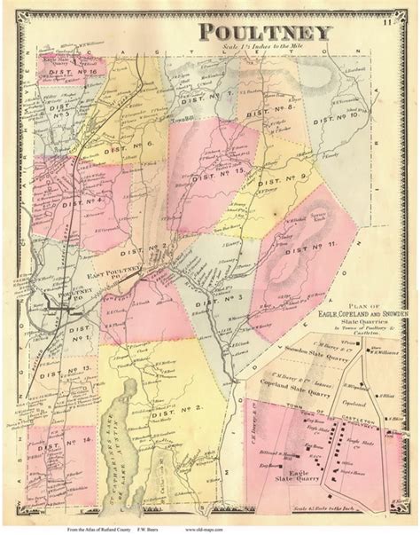 Poultney Town And Slate Quarries Vermont 1869 Old Town Map Reprint