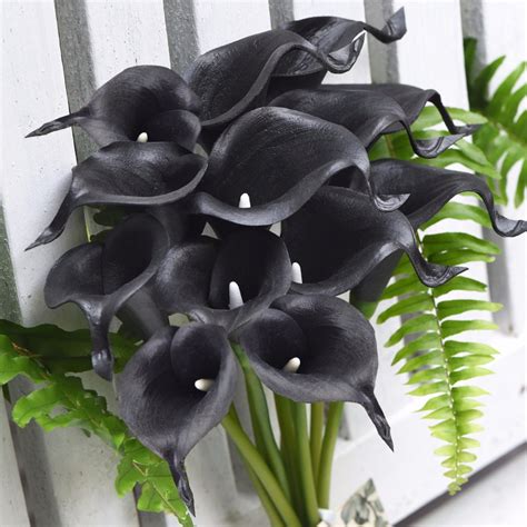 Black Real Touch Calla Lilies Artificial Flower Bouquet Stems