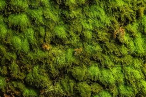 Premium Ai Image Closeup Surface Of The Wall Covered With Green Moss