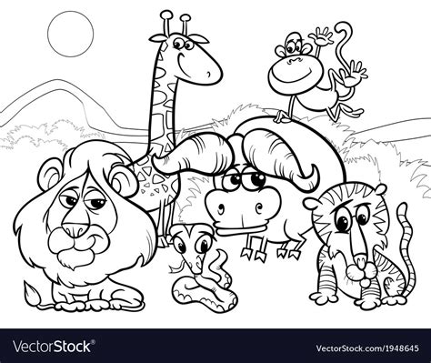 Wild Animals Cartoon Coloring Page Royalty Free Vector Image