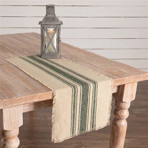 Vintage Burlap Stripe Green 36 Inch Table Runner The Weed Patch
