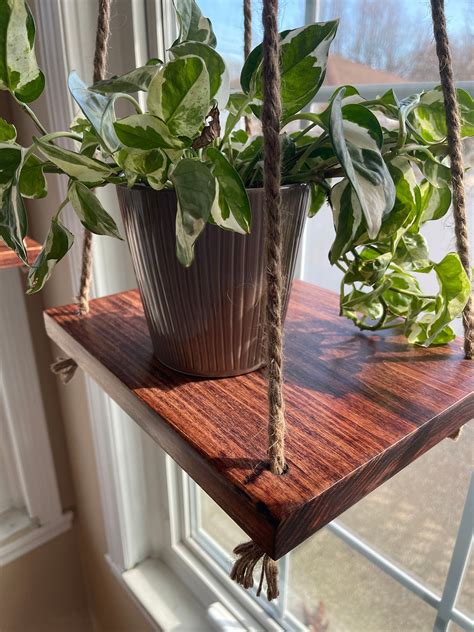 Hanging Plant Shelf Hanging Planter Wooden Hanging Shelf Etsy