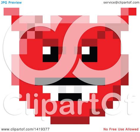 Clipart Of A 8 Bit Video Game Style Devil Emoji Smiley Face Royalty