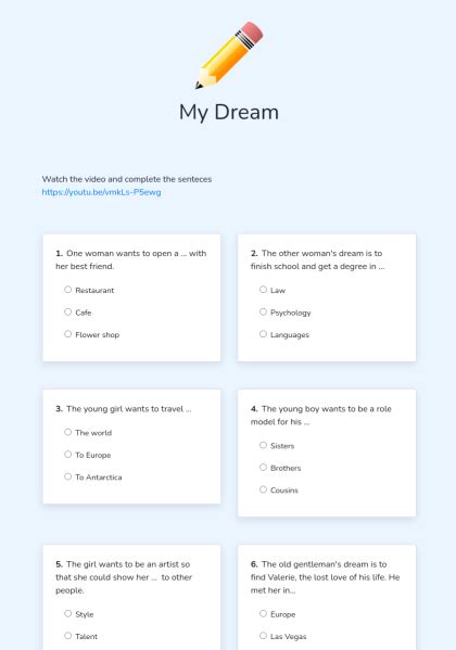 My Dream Interactive E Worksheet Quickworksheets