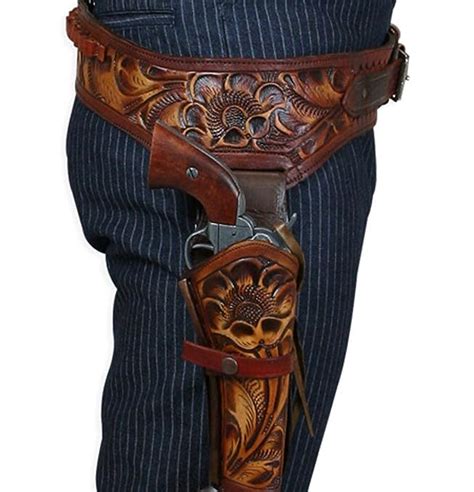 Historical Emporium Mens Right Hand Tooled Leather Western Gun Belt