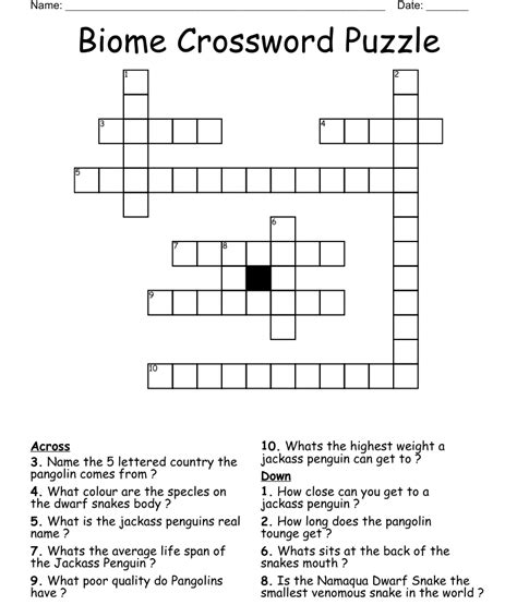 Biome Crossword Puzzle Wordmint