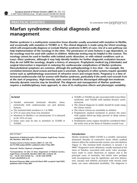 Pdf Marfan Syndrome Clinical Diagnosis And Management