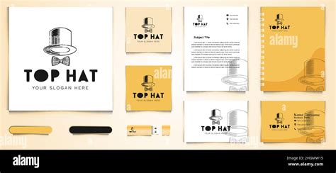 Hand Drawn Hat And Tie Logo And Business Card Branding Template Design