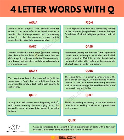10 Cool 4 Letter Words With Q In English 7esl