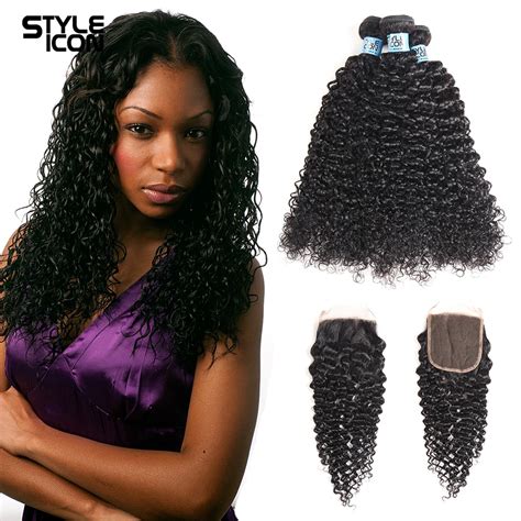 styleicon curly bundles with closure malaysian kinky curly hair weave 3 bundles remy human hair