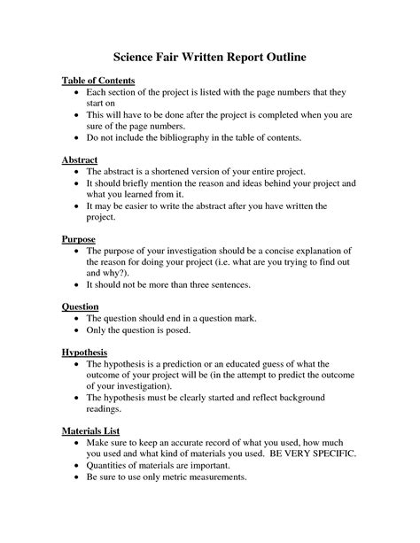 Science Fair Projects Research Paper Outline