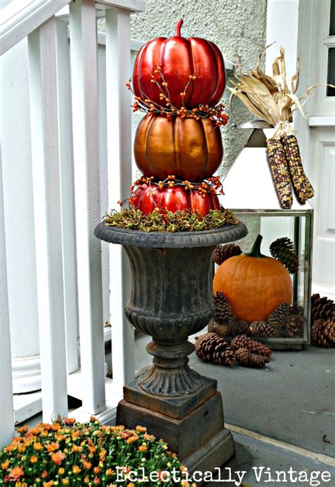 Round boxwood topiaries for front porch. Welcome Fall! The Best Makeover for a $1 Plastic Pumpkin ...