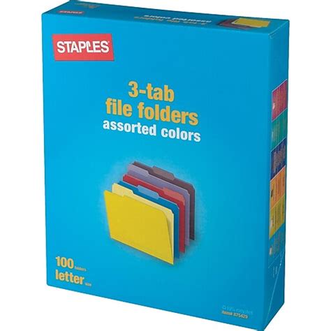 Staples Colored Top Tab File Folders 3 Tab 5 Color Assortment