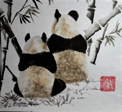 Panda Clearing Original Sumi E Or Chinese Brush Painting Chinese