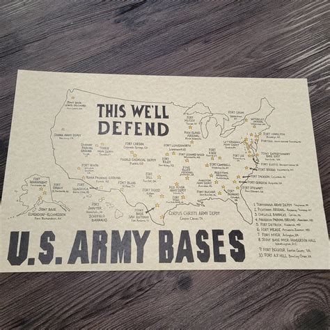 Hand Drawn By Artist Jesse List Of Us Army Bases Map 17 X 11 Us