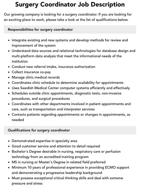 Surgery Coordinator Job Description Velvet Jobs