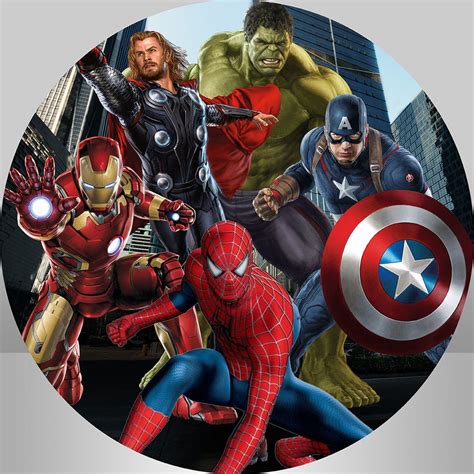 Marvel Avengers Round Backdrop Hulk Iron Man Kids Birthday Party Circl