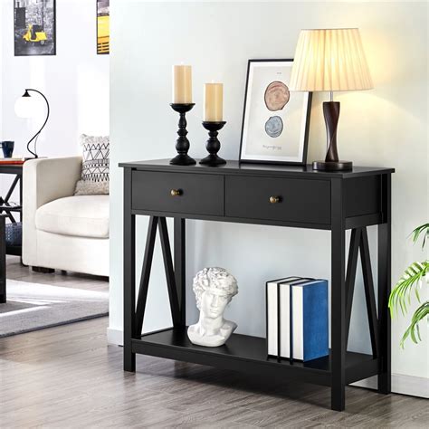 Yaheetech Wooden Console Table With Drawer And Bottom Open Shelf Sofa