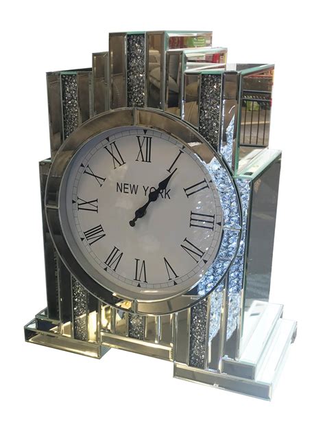 Diamante Art Deco Mirrored Mantle Clock Comfortzone Home Furnishers