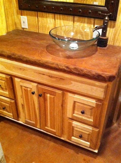 While the majority of vanity mirror are glued directly to the wall, resting against the backsplash, a floating mirror adds dimension and depth. Custom rustic bathroom vanity. | Floating bathroom ...