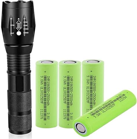 Led 18650 Flashlight With 4pcs 2500mah Rechargeable Battery Zoomable