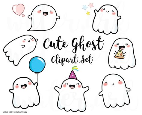 Vector Clipart Kawaii Ghosts Kawaii Halloween Cute Ghosts Clipart Set