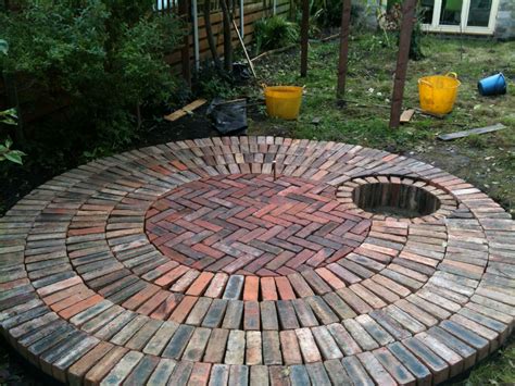 Compareclick to add item backyard creations™ premium round/square fire pit cover to the compare list. brick firepit | Reclaimed brick patio, Garden fire pit ...