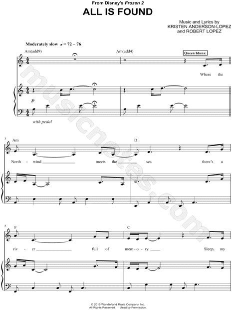 All Is Found From Frozen 2 Sheet Music In A Minor Transposable