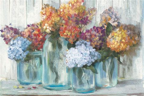 Fall Hydrangeas In Glass Jar Crop Canvas Artwork By Carol Rowan