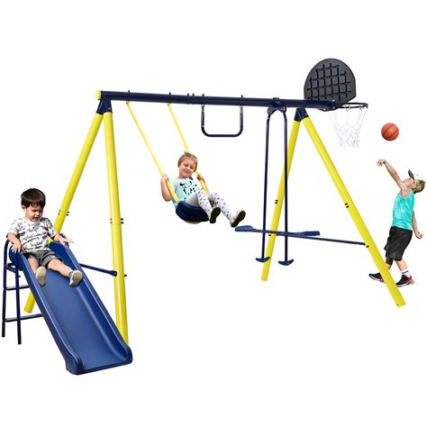 5 In 1 Outdoor Toddler Swing Set With Sturdy Steel Frame Playground