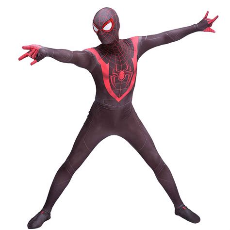 Ps5 Marvels Spider Man Miles Morales Black Zentai Anzug Maske Cosplay