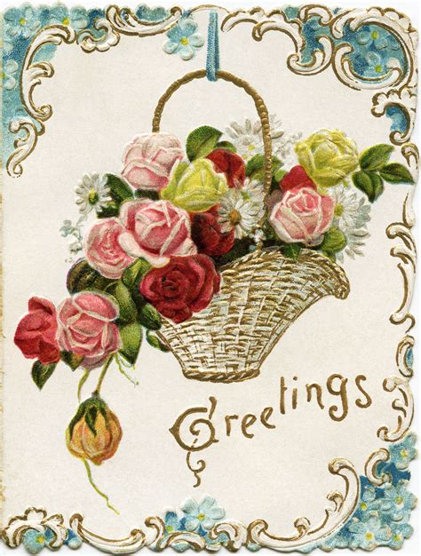 This Is A Victorian New Year Greeting Card But The Pretty Basket Of