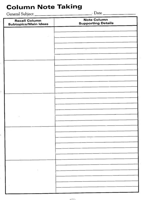 Cornell Note Taking Template Word Cornell Notes Template Cornell