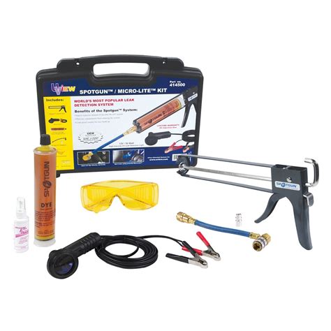 Universal fluorescent leak detection dye is compatible with all refrigerants! Uview 414500 Spotgun Micro-Lite Leak Detection Kit