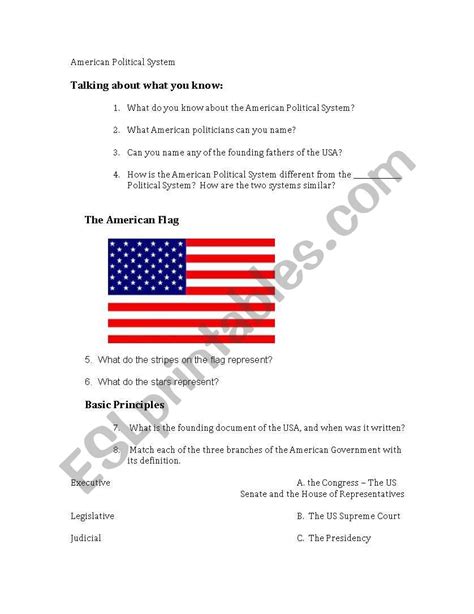 American Political System Worksheet To Be Used With Powerpoint Esl