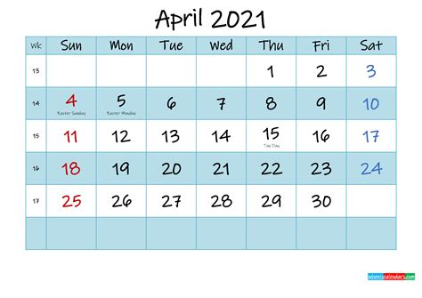 Printable April 2021 Calendar Word Template K21m472