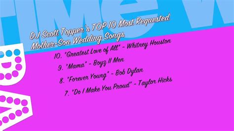 We've put together an epic wedding songs starter kit for you country music fans will love this song for their first dance, with its soulful, romantic lyrics like. Top 10 Mother Son Wedding Songs - YouTube