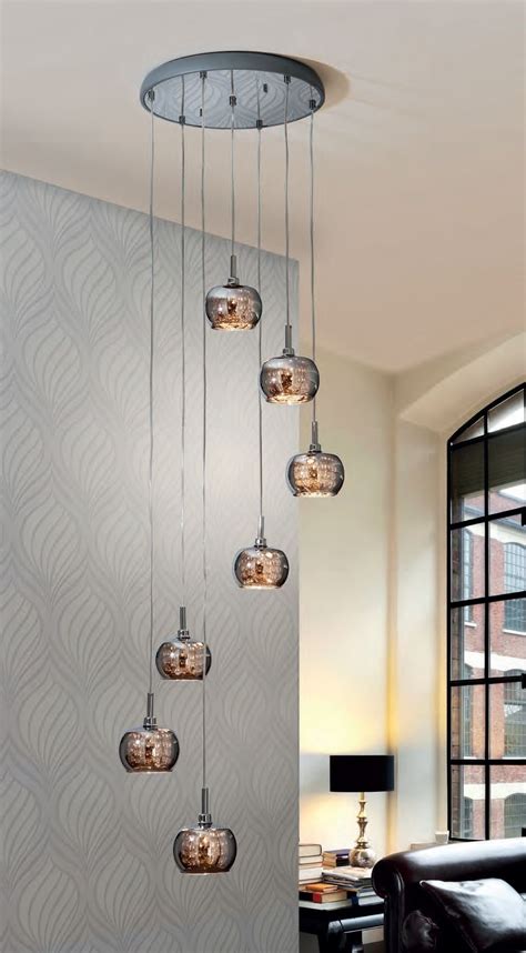 Smoked Glass And Crystal Long Drop Light Ideal For Atriums And
