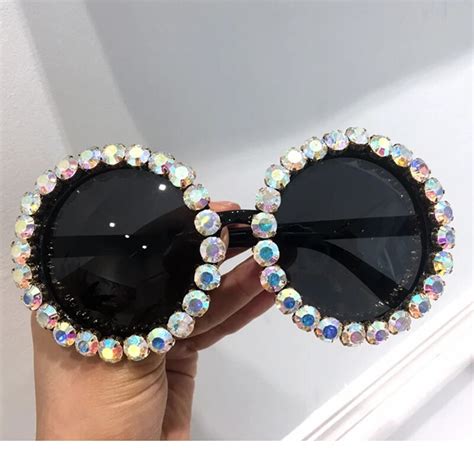 Women Sunglasses 2018 Round Vintage Ab Rhinestone Sunglasses Luxury