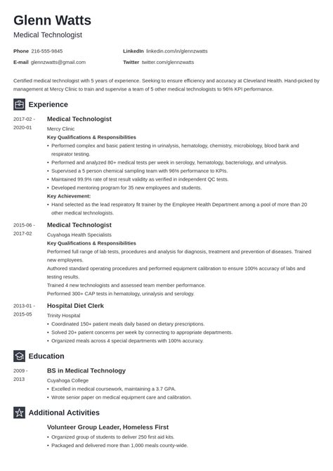 Medical Technologist Resume Samples And Guide
