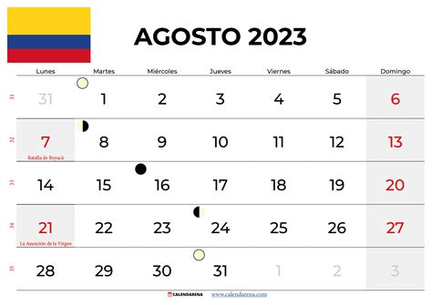 Descargar Calendario Agosto 2023 Colombia