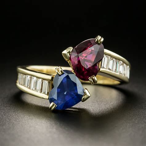 Estate Ruby Sapphire And Diamond Bypass Ring