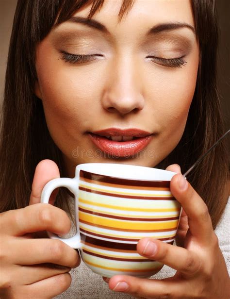 Beautiful Woman Drinking Coffee Stock Photo Image Of Luxury