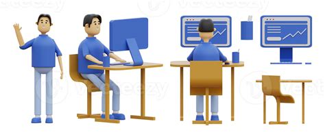 Man Working With Computer 3d Illustration Set 19927138 Png
