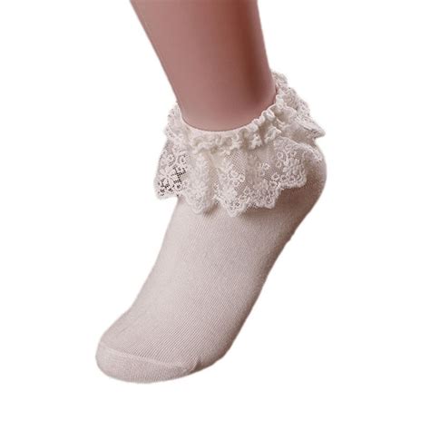 Women Vintage Lace Ruffle Frilly Ankle Socks Princess Girl Cotton Socks