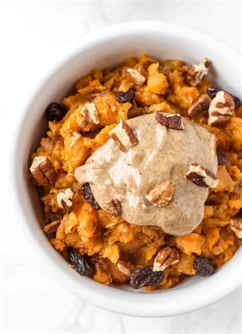 All you need is a fork, a plate, and any sweet potato. Sweet Potato Breakfast Bowl - Healthy Liv