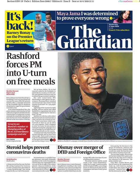 Guardian Front Page 17th Of June 2020 Tomorrows Papers Today